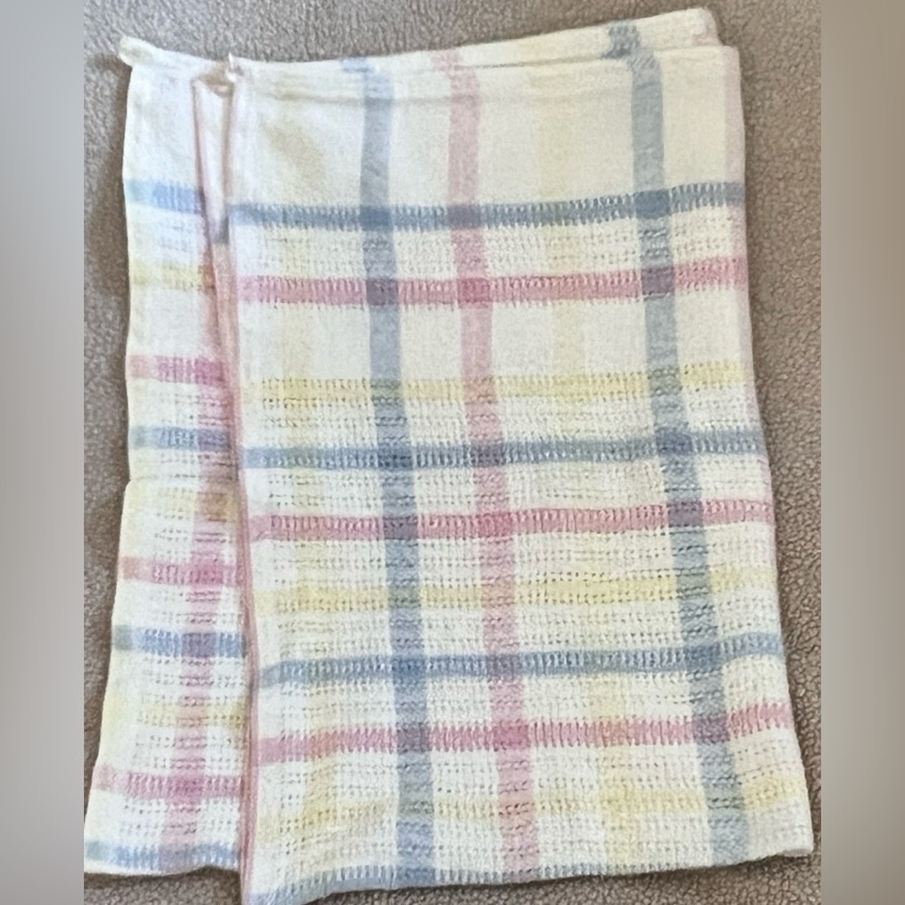 Vintage Pastel Basket Weave Cotton Baby Blanket Blue Pink White Beacon? WPL 1675